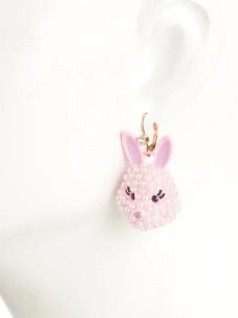 Betsey Johnson Pink Beaded Bunny Charm Earrings